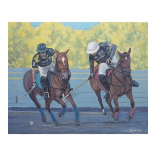 Original Oil Painting on Canvas, Polo Match by Sean Wu For Sale