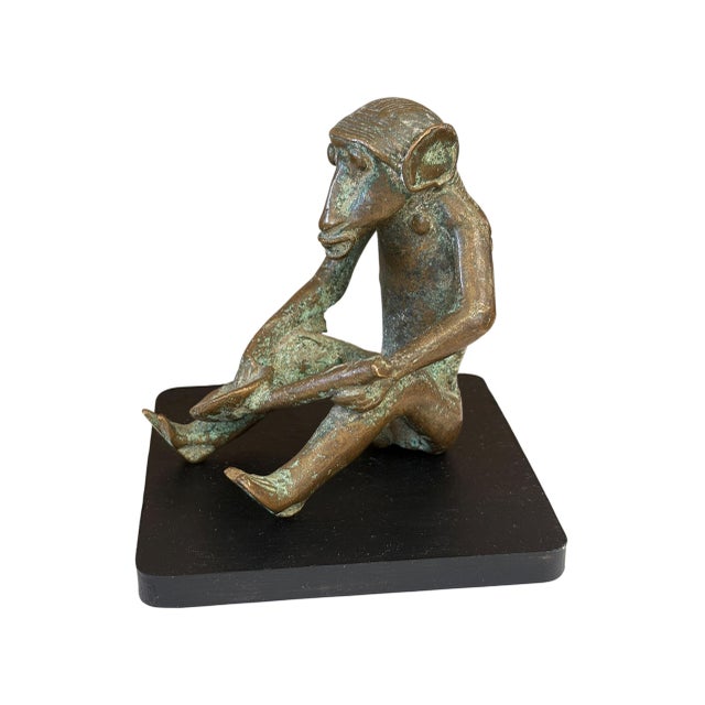 African Vintage African Ashanti Akan Bronze Sculpture of a Monkey I Coast 4"h W/Stand For Sale - Image 3 of 4