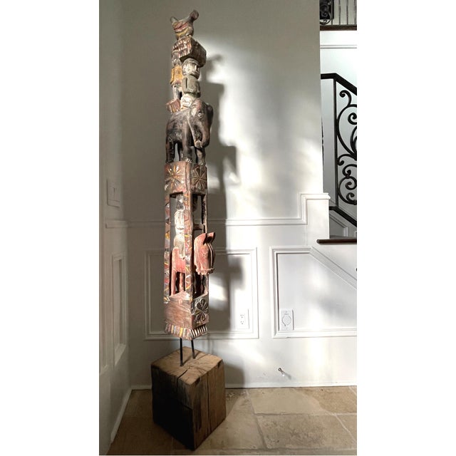 Antique Burmese Architectural Carved and Polychromed Wood Pole Southeast Asia For Sale - Image 12 of 16