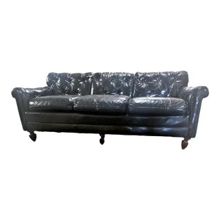 Mid 20th Century Black Leather Chesterfield Sofa For Sale