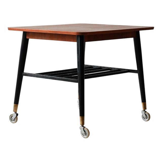 Vintage Scandinavian Teak Coffee Table with Wheels, 1950s For Sale