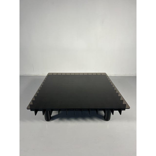 Coffee Table in Black Wood and Smoked Glass in the style of Gianfranco Frattini, Italy, 1970s For Sale - Image 6 of 6