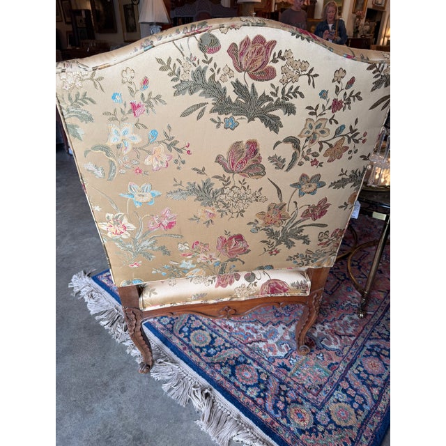 Pair of Antique French Louis XV Carved Walnut Bergère Armchairs For Sale - Image 9 of 11