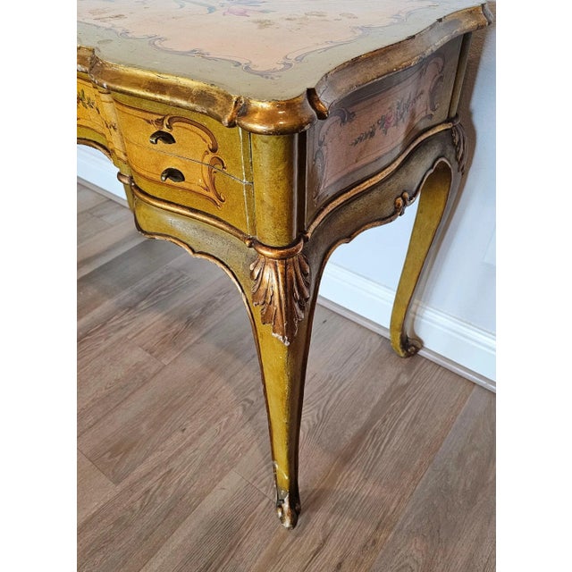 Vintage Italian Venetian Louis XV Style Paint Decorated Writing Desk For Sale - Image 9 of 13
