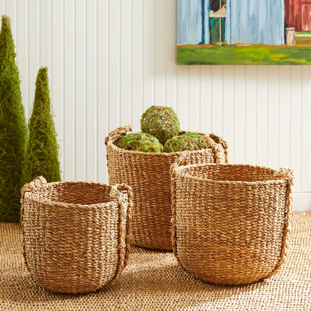Early 21st Century Seagrass Round Drum Baskets, Set Of 3 For Sale - Image 5 of 8