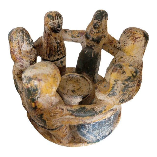 Vintage Primitive "Circle of Friends" Votive Candle Holder For Sale