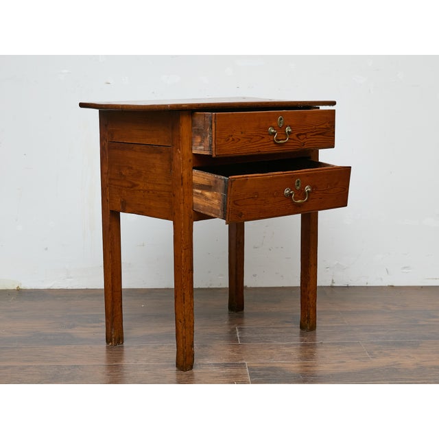 Wood 19th Century English Pine Side Table with Two Drawers and Patina For Sale - Image 7 of 12