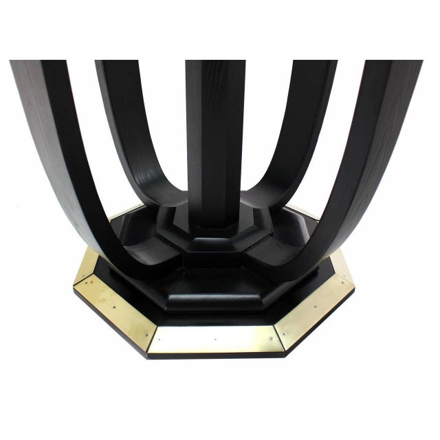 Large Square Glass Top Black Lacquer Brass Base Dining Conference Table MINT For Sale - Image 6 of 9