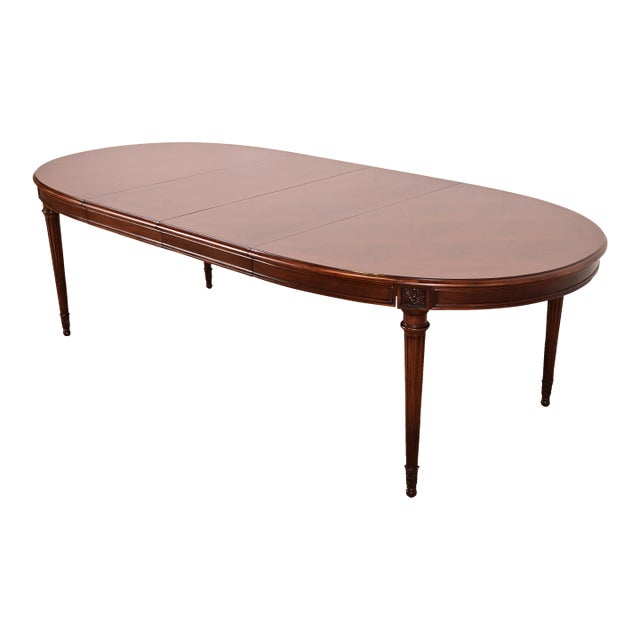 Karges French Regency Louis XVI Carved Walnut Extension Dining Table With Parquet Top, Newly Refinished For Sale