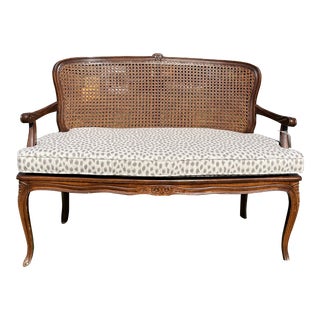 Late 20th Century Vintage French Country Upholstered Walnut Settee For Sale