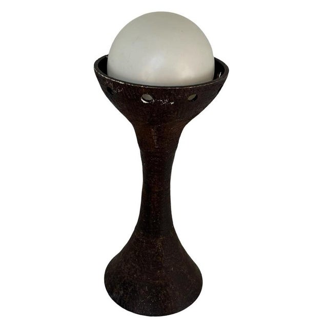 White Mid-Century Modern Floor Lamp with White Opaline Shade and Brown Ceramic Base from Doria Leuchten, 1960s For Sale - Image 8 of 9