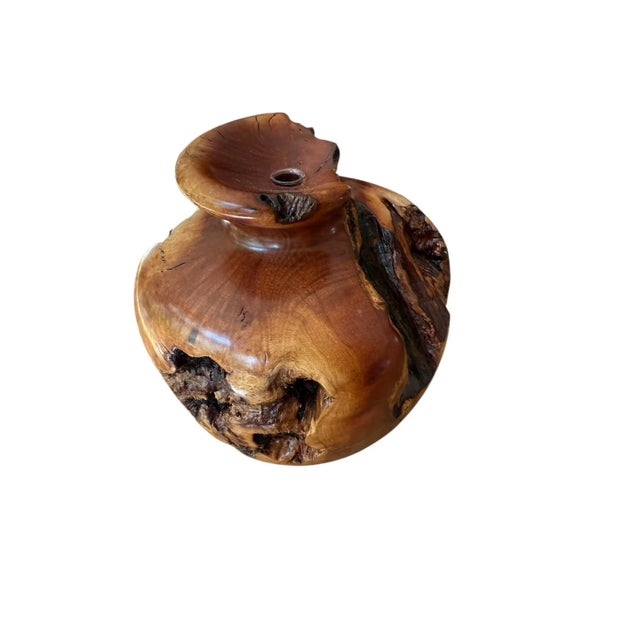 Burlwood Hand Turned Vase Brutalist Decor For Sale - Image 9 of 11