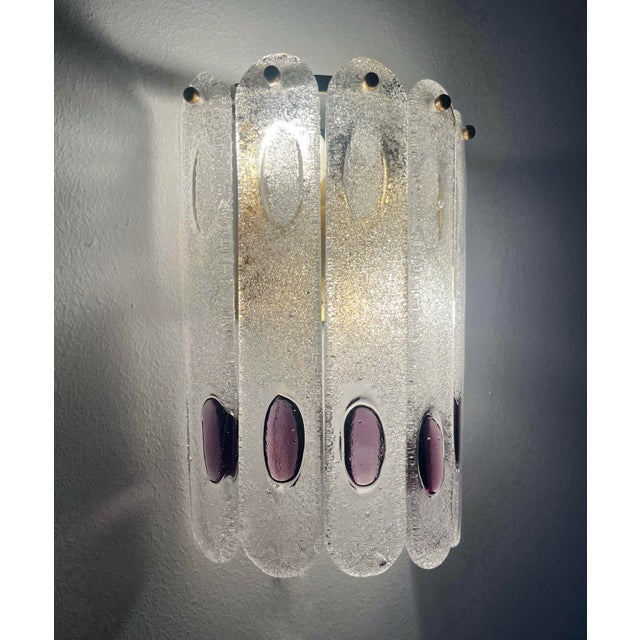 Metal Italian Lilac Murano Glass Wall Sconces from Mazzega, 1970s, Set of 2 For Sale - Image 7 of 9