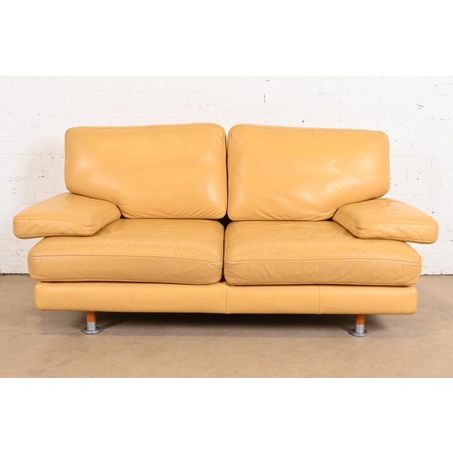 Ligne Roset Modern Yellow Leather Sofa or Loveseat For Sale - Image 12 of 12