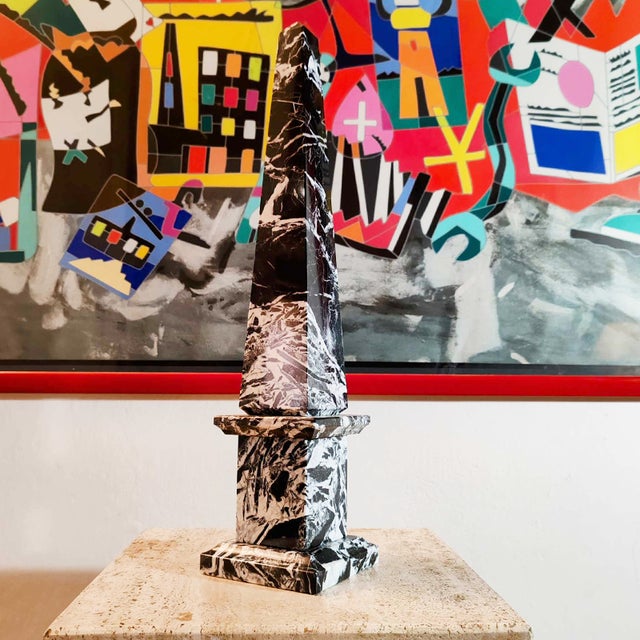 Mid-Century Modern Large Hand-Carved Obelisk in Black Marble of Aquitaine, Italy, 1970s For Sale - Image 3 of 10