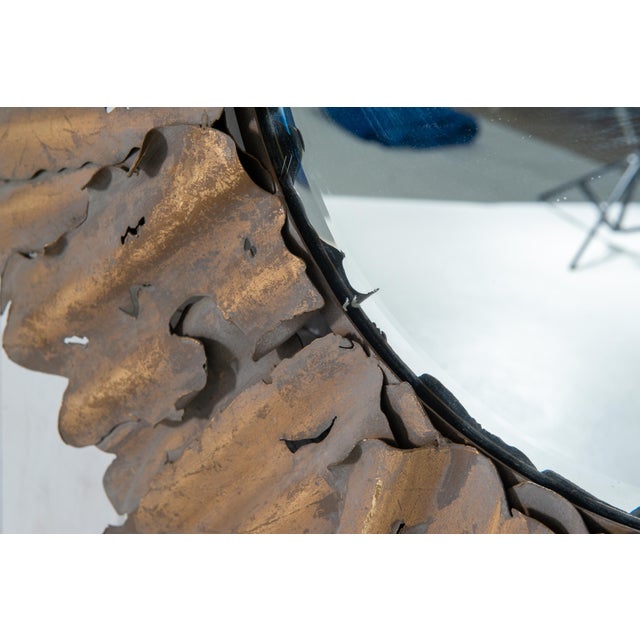 Brutalist Sunburst Mirror, Handcrafted Torch Cut Brass, Spain, 1970s For Sale - Image 12 of 13