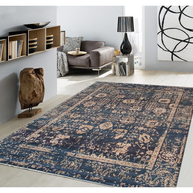 Wood Pasargad Home Transitional Blue Area Rug, 8' 0'' X 9'10'' For Sale - Image 7 of 7