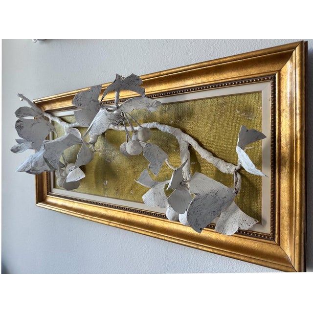 Modern Papier-Mâché Ginkgo Branch in Water Gilded Frame For Sale - Image 3 of 8