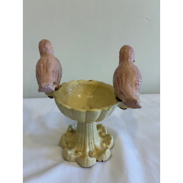 Vintage Cast Iron Bird Feeder Decor With Pink Birds on Pedestal Base For Sale In Oklahoma City - Image 6 of 9