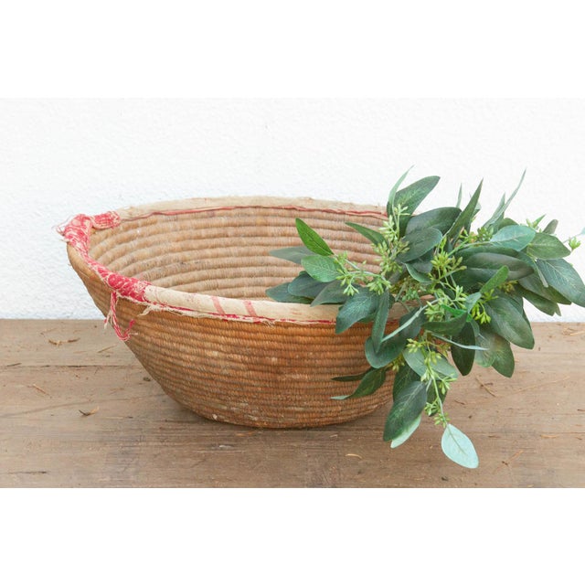 Wood Harvest Basket With Old Textile Rim For Sale - Image 7 of 7