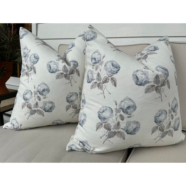 Mid-Century Modern Colefax & Fowler Classic "Bowood" Floral Blue and Grey 22" Pillows - A Pair For Sale - Image 3 of 4