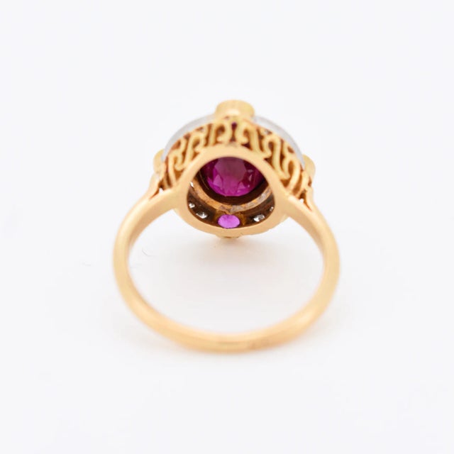 Natural Burmese Ruby 2 Cts and Diamond Halo Ring, Size 6.5 For Sale - Image 4 of 7