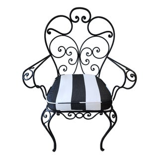 Vintage Wrought Iron Garden Armchair With Cabriole Legs For Sale