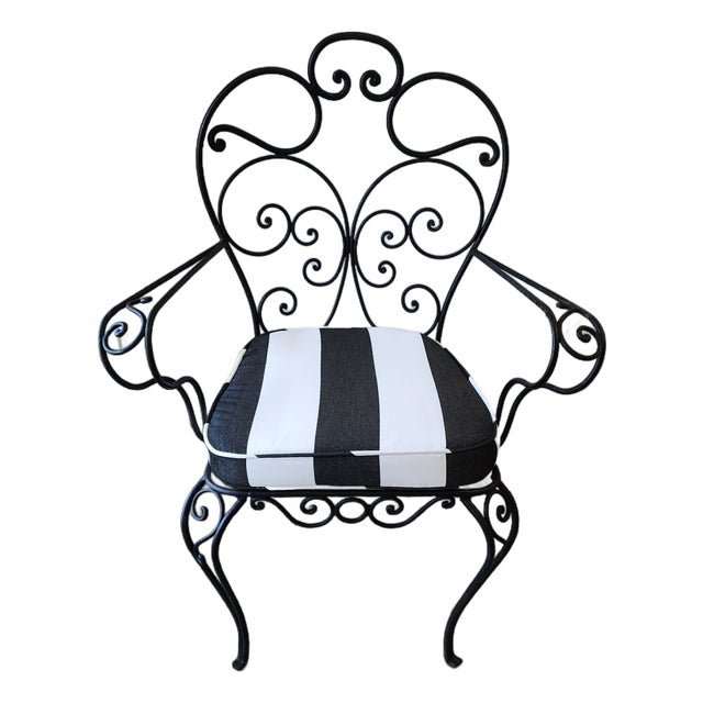 Vintage Wrought Iron Garden Armchair With Cabriole Legs For Sale