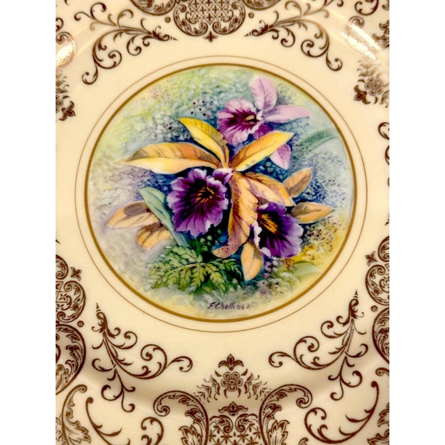 8 Orchid Conservatory Service Plates Painted and Signed E. Challinor for Pickard For Sale - Image 12 of 18