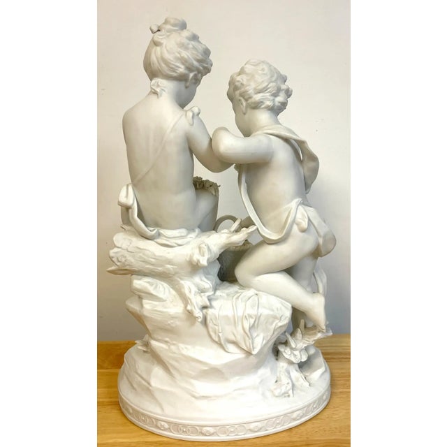 Sèvres Porcelain Mid 20th Century S√®vres Style Biscuit Grouping of Children With Flowers in Landscape For Sale - Image 4 of 13