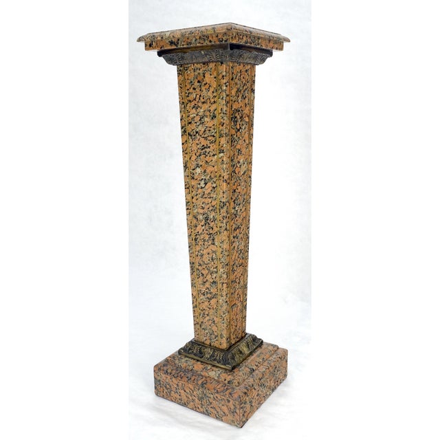 Art Deco Tall Antique c1920s Brass Mount Inlayed Granite 12” Square Pedestal Stand MINT For Sale - Image 3 of 11
