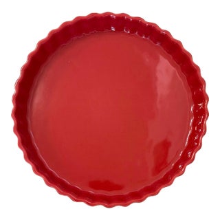Vintage Red Ceramic Tart Dish – 11” Fluted Stoneware Bakeware For Sale
