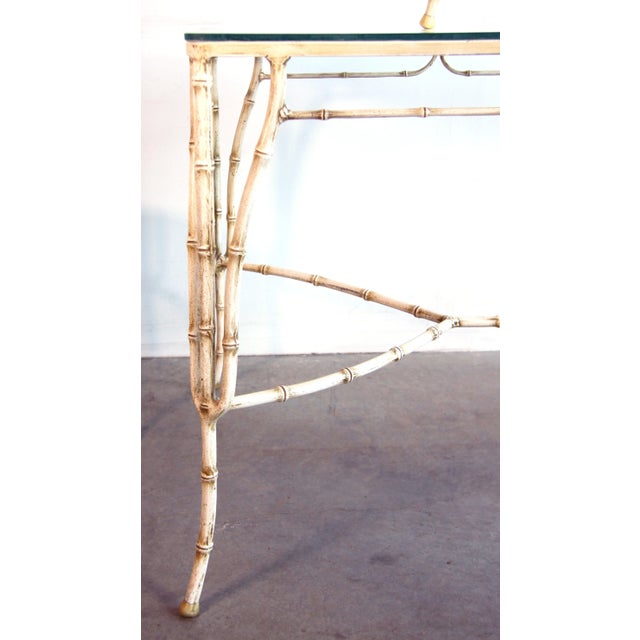Metal Vintage Mid Century Faux Bamboo Aluminum Table & Chairs Patio - a Set of 5 For Sale - Image 7 of 13