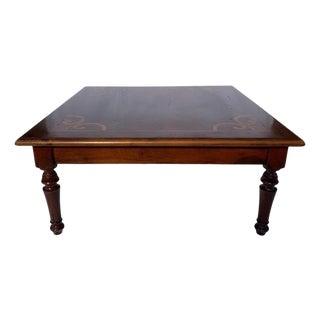 Vintage English Rectangular Coffee Table With Inlaid Satinwood Fleur-De-Lis For Sale