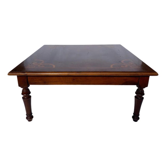 Vintage English Rectangular Coffee Table With Inlaid Satinwood Fleur-De-Lis For Sale
