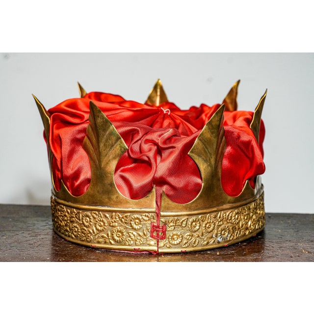 Brass Fantastic Antique Brass Silk Lined Theater Crown Costume Prop King Royalty Home Decor For Sale - Image 8 of 14