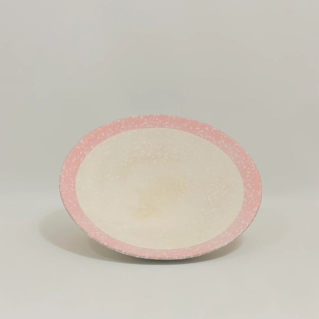 Vintage circa 1980s Maurice ceramics of California striped ceramic bowl with textured finish. Interior pink stripe and...