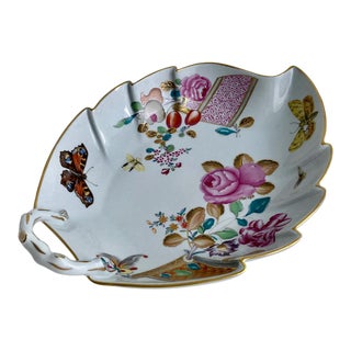 Vintage Mottahedeh Vista Alegre "Lowestoft Rose" Porcelain Leaf Dish For Sale