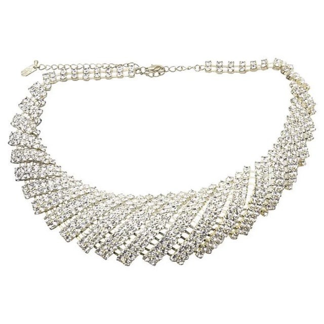 Metal Rhinestone Bib Cocktail Statement Necklace and Earrings - 3 Pieces For Sale - Image 7 of 10