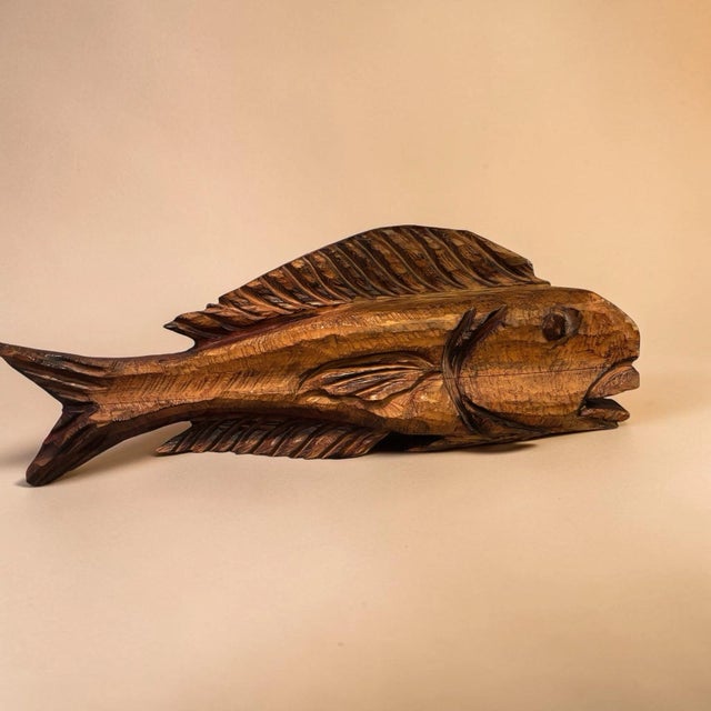 1970s Hand-Carved Wooden Rich Grain Fish Sculpture - 25" Long For Sale - Image 5 of 5