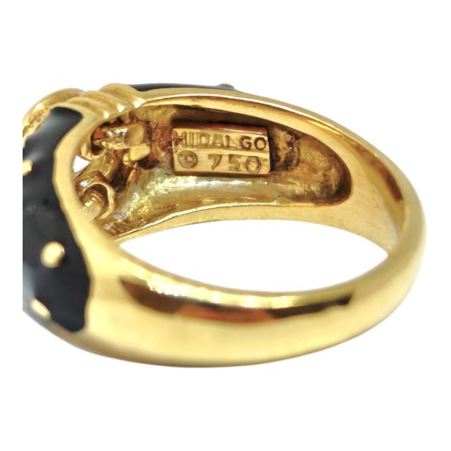 Black Vintage Hidalgo 18k Black Enamel Diamond Solitaire Ring, Size 6.5 For Sale - Image 8 of 9