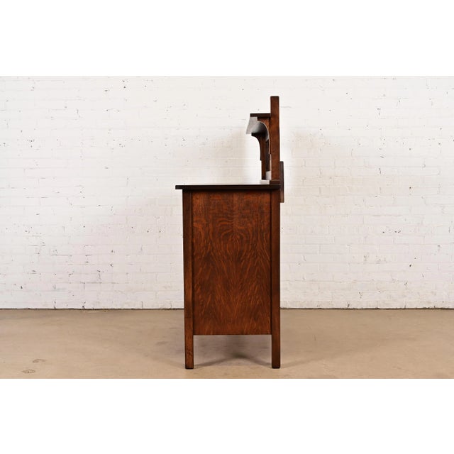 Stickley Brothers Style Antique Mission Oak Arts & Crafts Sideboard or Bar Cabinet, Newly Refinished For Sale - Image 10 of 11