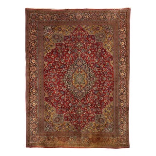 Antique Keshan Rug in Cotton and Wool For Sale