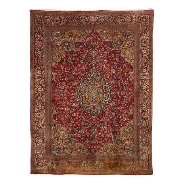 Antique Keshan Rug in Cotton and Wool For Sale