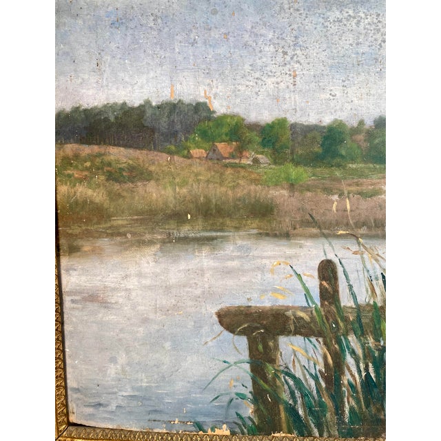 French Vintage, French Riverscape Oil Painting on Board, Framed For Sale - Image 3 of 7