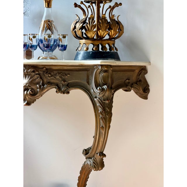 Antique Rococo Style Carved Wood Console With Marble Top For Sale - Image 13 of 14