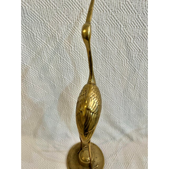 Metal Mid 20th Century Hollywood Regency Chinoiserie Brass Crane Sculptures - A Pair For Sale - Image 7 of 11