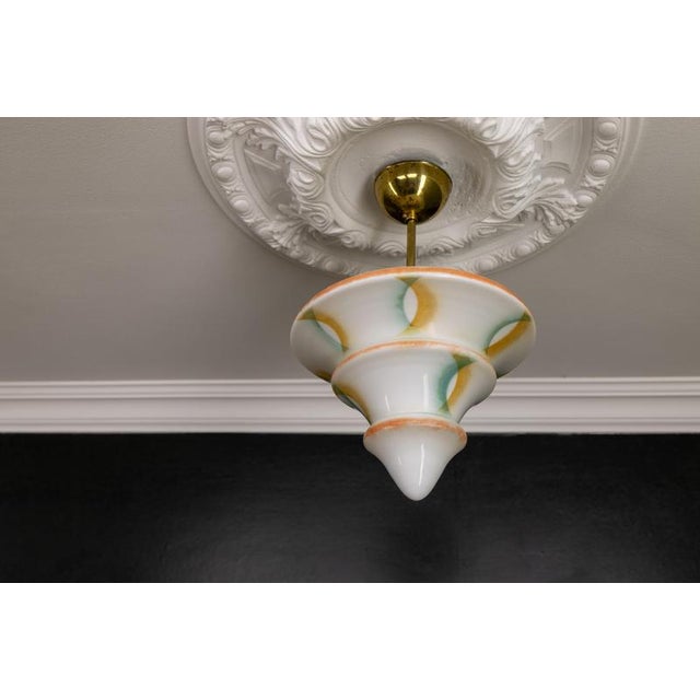 1930s Art Deco White Glass and Brass Pendant Light, Germany, 1930s For Sale - Image 5 of 18