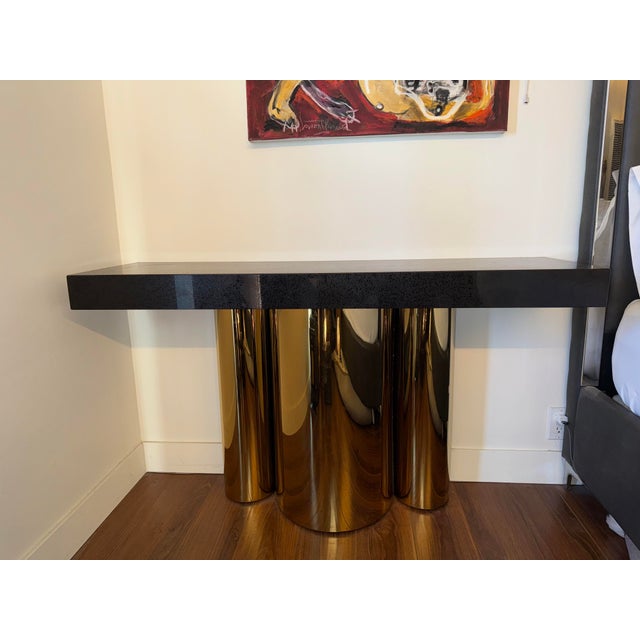 Black Mitchell Gold & Bob Williams Modernist Brass Console Table With Black Stone Top For Sale - Image 8 of 10