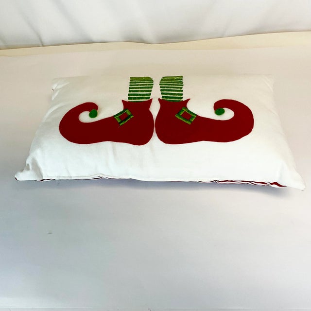 Ruby Red 1990s Vintage Whimsical Boho Americana Christmas Elf Shoes Pillow. For Sale - Image 8 of 8